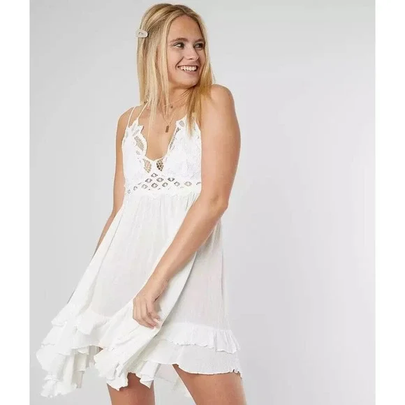 FP One Free People Adella Lace Sheer Slip Dress White Women's Size XS H14119 - Picture 3 of 13